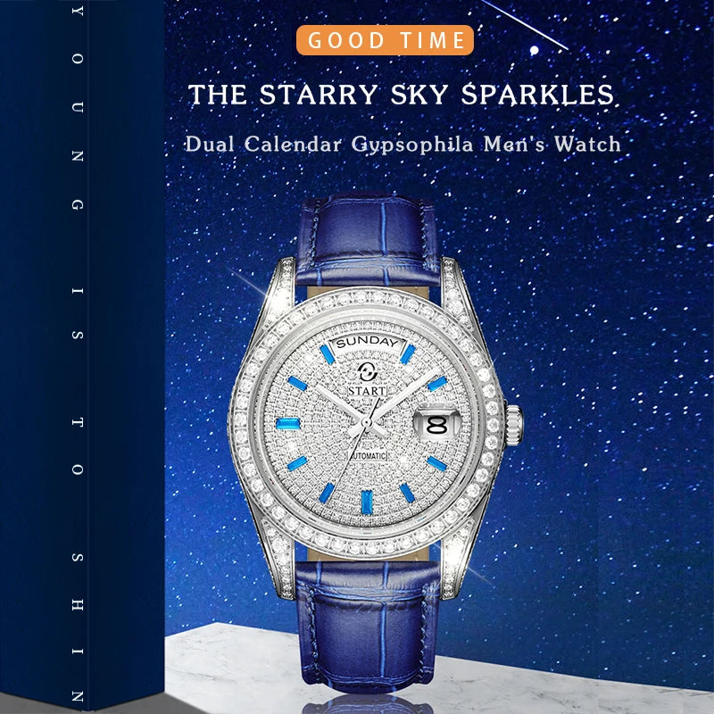 【START】Gypsophila Men's Watch Official Authentic Diamond Watch Waterproof Automatic Mechanical Watch Date Week Function