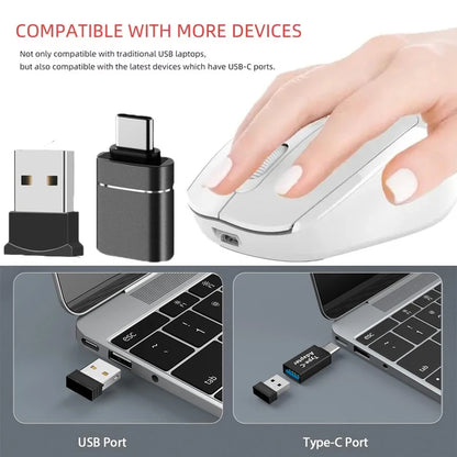 Rato sem fios compatível com Bluetooth 2.4G recarregável, rato de computador USB silencioso para gaming, para PC, portátil, MacBook e tablet