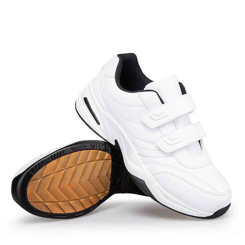 Men's Adjustable Hook and Loop Leather Sneakers Casual Sports Shoes White Sneakers Masculino Zapatillas Deportivas Tenis