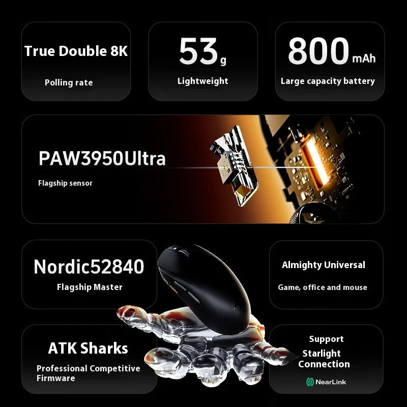 Rato Gaming Sem Fios ATK A9 Plus A9/A9 SE/A9 Pro Tri-Mode 8K Leve A9 Ultimate E-sports PC Presente Personalizado