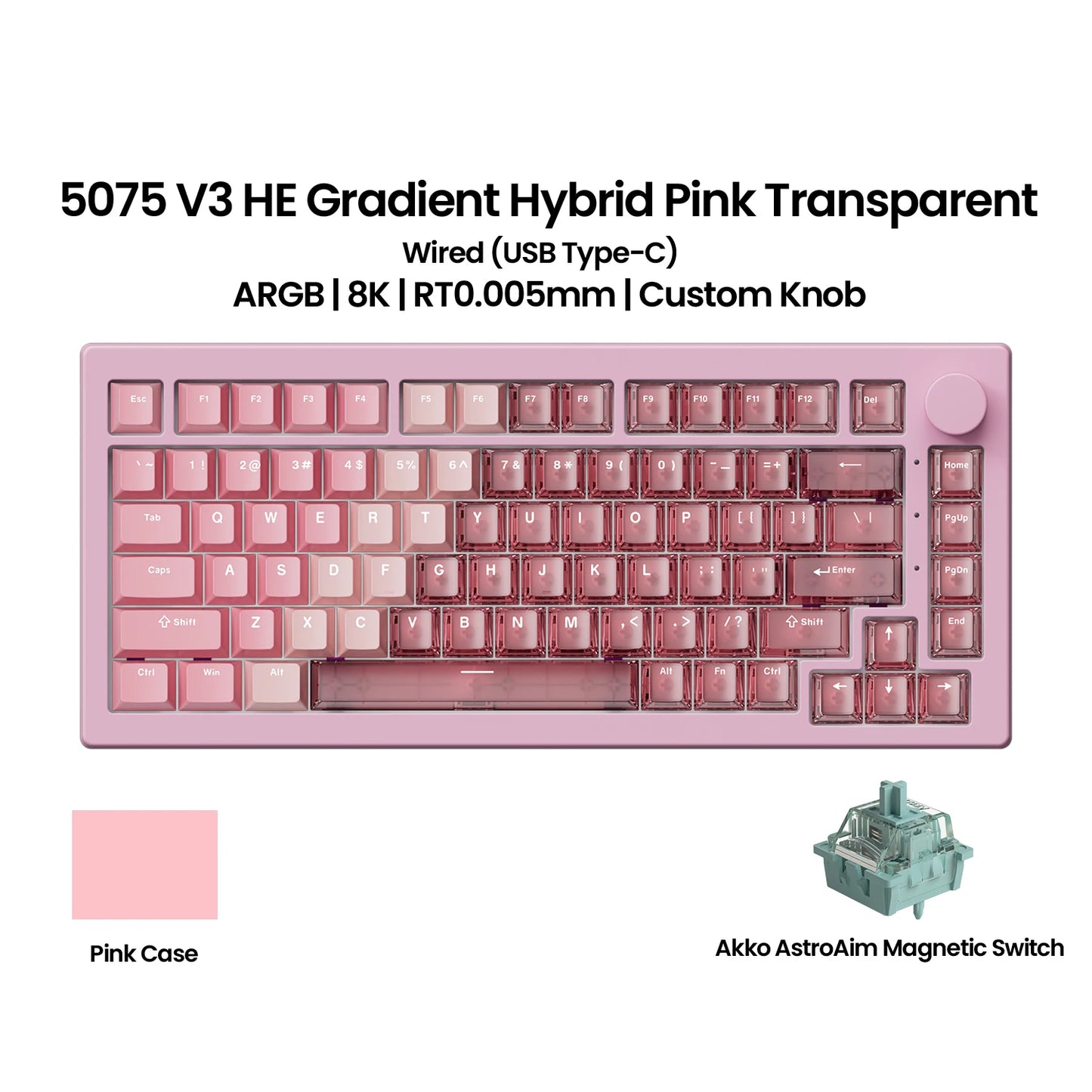 Teclado Magnético Akko 5075 V3 HE 75% — Teclado Mecânico Gaming Personalizado, Rapid Trigger 0.005mm, Taxa de Polling 8K, ARGB