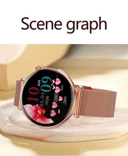 New 1.32inch Smart Watch For Women Health ECG Health Lady Watches Full Touch Screen Call Custom Dial Diamond Strap Smartwatch