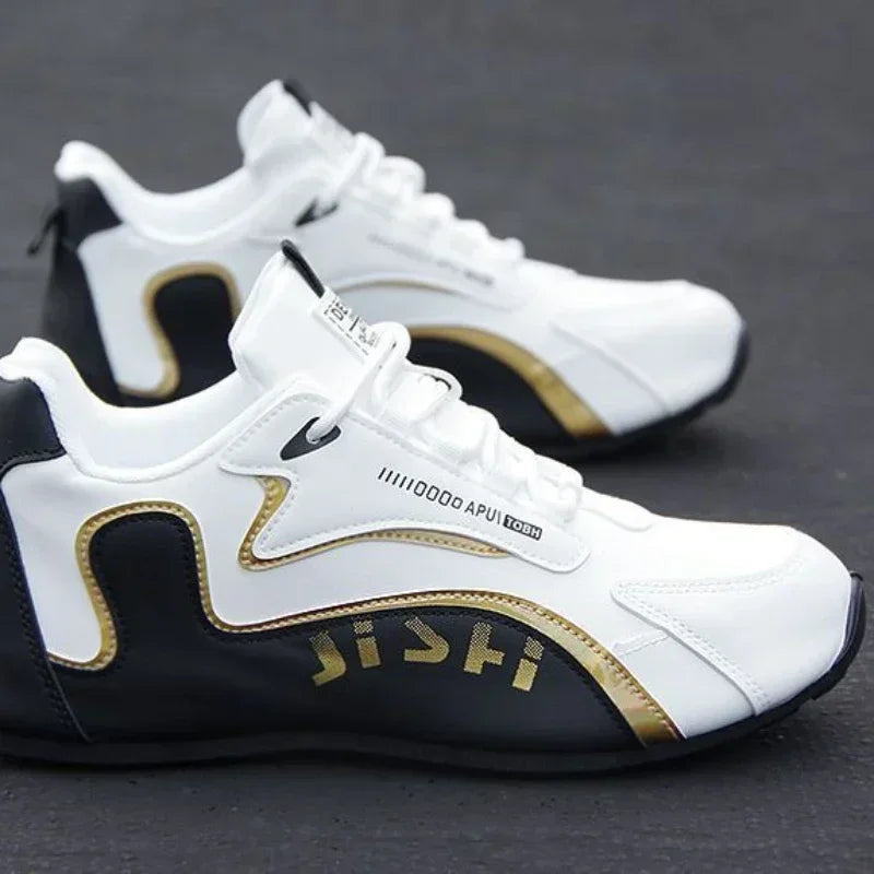 Ténis masculinos em couro PU, impermeáveis, desportivos e casuais; sapatos leves, respiráveis, planos e antiderrapantes; Zapatillas Hombre
