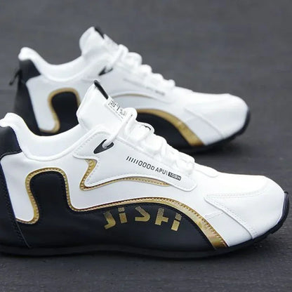 Ténis masculinos em couro PU, impermeáveis, desportivos e casuais; sapatos leves, respiráveis, planos e antiderrapantes; Zapatillas Hombre