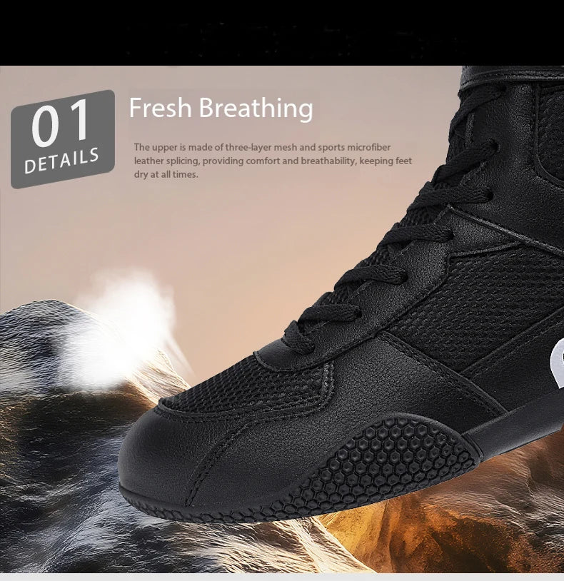 New Men's Large Wrestling Shoes Mesh Breathable Boxing Shoes Anti slip Wear Resistant Sneaker Fashionable Casual High Sport Shoe