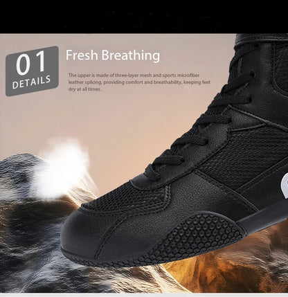 New Men's Large Wrestling Shoes Mesh Breathable Boxing Shoes Anti slip Wear Resistant Sneaker Fashionable Casual High Sport Shoe