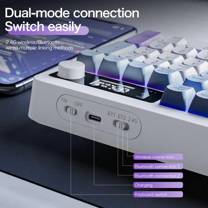 Teclado XUNFOX TK100 sem fios 2.4 Bluetooth de modo duplo para gaming, silencioso, escritório e portátil, universal