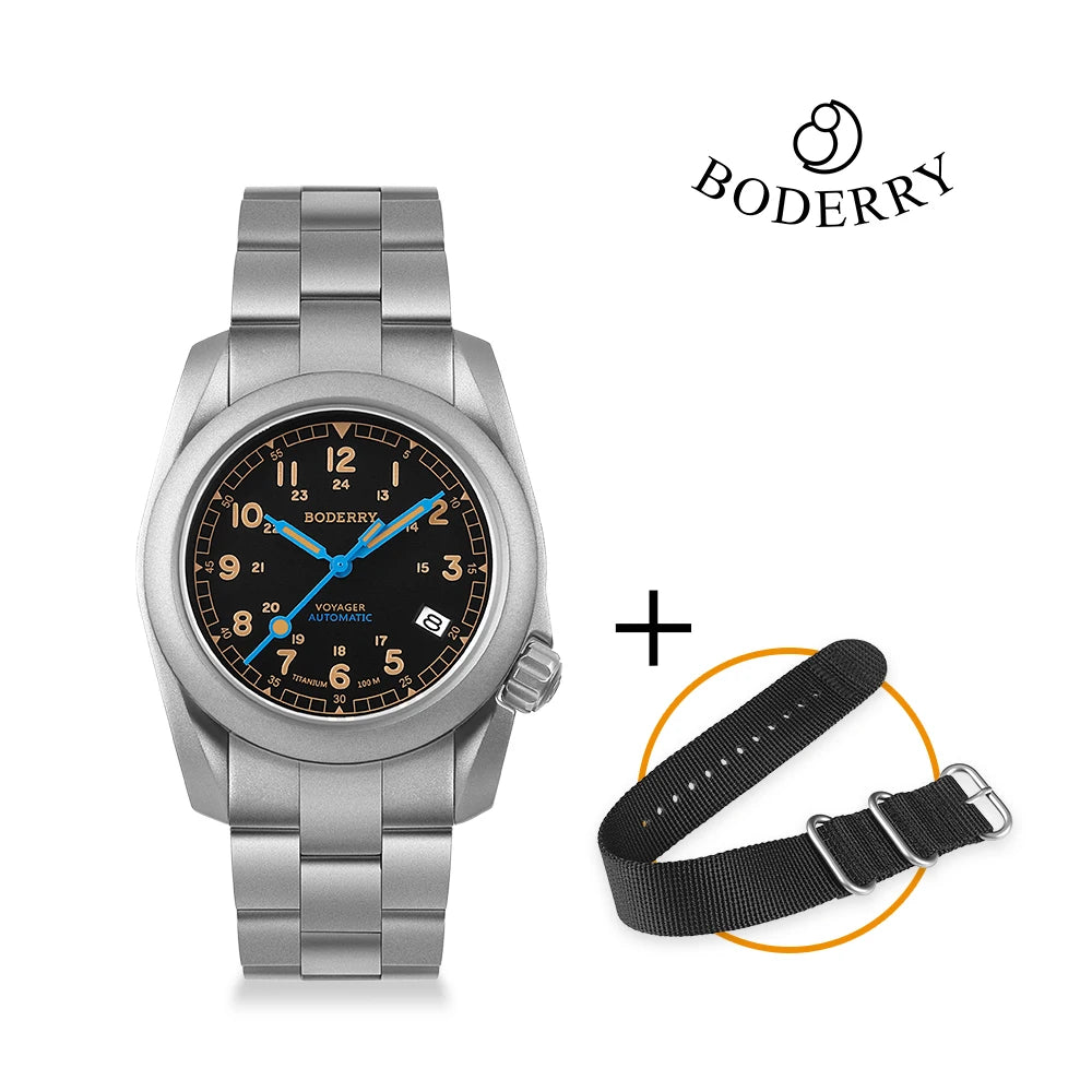Boderry VOYAGER Field Watches Bronze Case Automatic For Seiko NH35 Watch 100M Waterproof Clock Military Vintage Wristwatch Mens