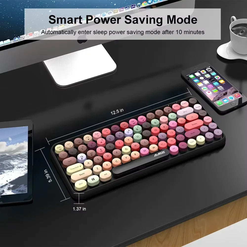 AJAZZ 308i Wireless Bluetooth Keyboard 84 Keys Rechargeable Retro Round Typewriter Keycaps, Portable Mechanical Keyboard