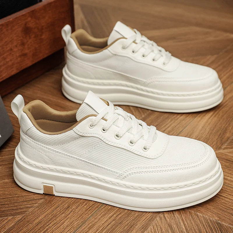 British Style Casual Leather Shoes Men Classic Soft Leather Breathable Lace-Up Walking Shoes Flat Brand Minimalist Driving Shoes