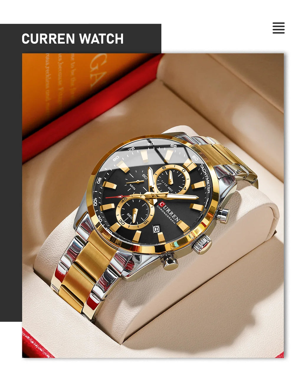 CURREN Quartz Chrono Sport Watch Brands for Men - Stainless Steel Bracelet and Multifunctional Dial