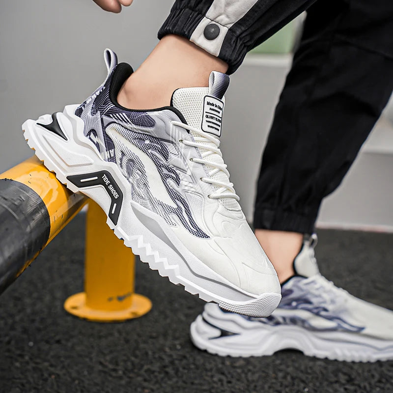 Scarpe sportive da uomo alla moda con lacci, versatili, antiscivolo, con suola spessa, per adolescenti, da indossare tutti i giorni, comode scarpe da corsa casual da uomo