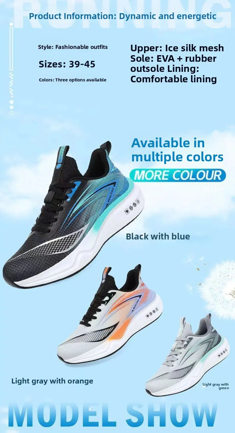 Men's Breathable Running Shoes Summer Hot Sale Of The Season Casual Sporty Fish Thread Soft Bottom Thick Heel Cross-Border St...