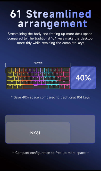 Ajazz NK61 Wired Mechanical Gaming Keyboard with full-key hot-swappable switches RGB lighting effects 61 keys red switches