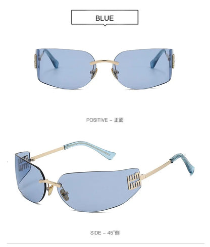 New Frameless Curved Metal Square Sunglasses Women Rimless Cutting Personality Glasses Fashion Brand Design Y2K Punk Sun Glasses