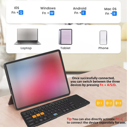 Folding Travel Keyboard with Touchpad & Display, Foldable Bluetooth Keyboard for Windows iOS Android, Multi Device Keyboard