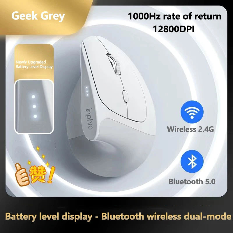 Rato sem fios vertical Inphic X9 PRO, carregamento rápido Type-C, ergonómico e silencioso, para escritório, portátil, PC, computador e gaming