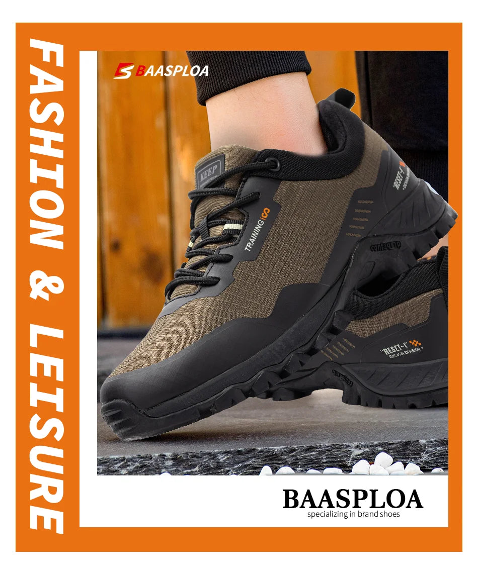 Baasploa Men's New Hiking Shoes Outdoor Waterproof Wear-Resistant Non-Slip Sneakers Male Casual Lightweight Lace-Up Walking Shoes