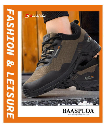 Baasploa Men's New Hiking Shoes Outdoor Waterproof Wear-Resistant Non-Slip Sneakers Male Casual Lightweight Lace-Up Walking Shoes
