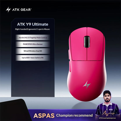 Rato Gaming Sem Fios ATK Dragonfly Y9 PAW3950 Ultra Nordic54L15 8Khz de Alto Desempenho para Computador, Escritório e Acessórios de Rato