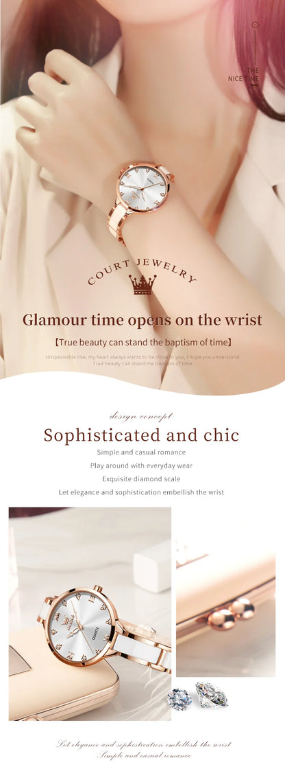 OLEVS 5872 Luxury Women's Watches Elegant Fashion Ceramic strip Waterproof Japan Imports Quartz Watch Dress Lady Watch Simple