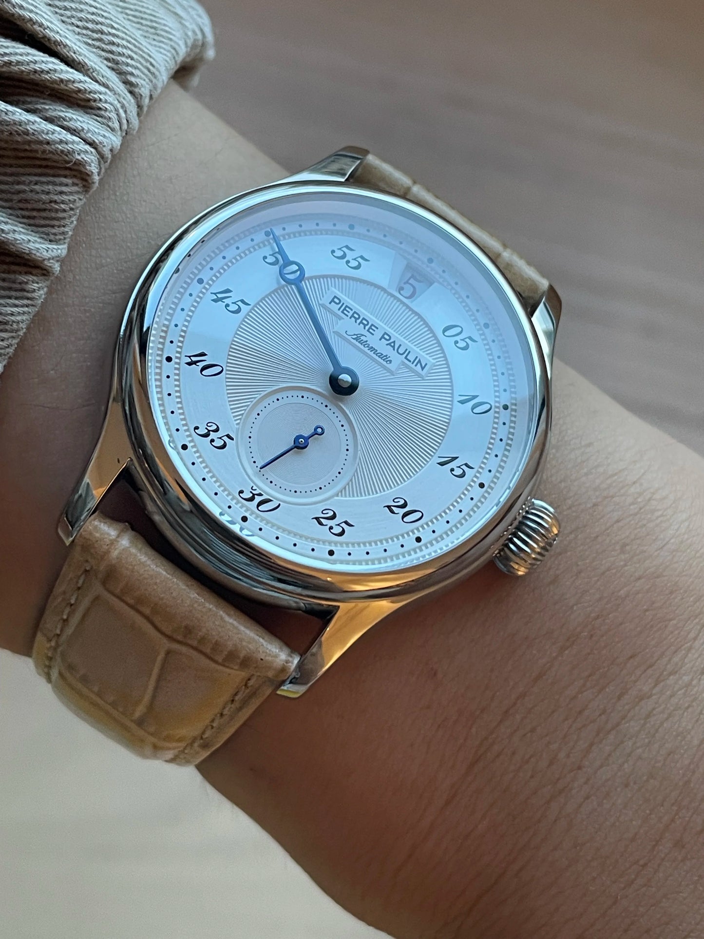 42mm PIERRE PAULIN Jumping Hour Watch Men's Salmon Dial Sapphire Watch For Men Automatic Mechanical Wristwatch Relogio Masculino