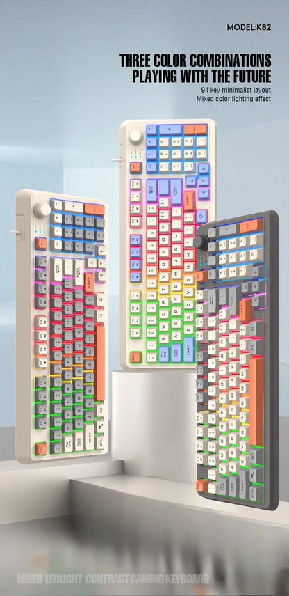 K82 Gaming Keyboard Glows Wired USB Desktop PC/Notebook Available 19-key punchless knob to adjust volume