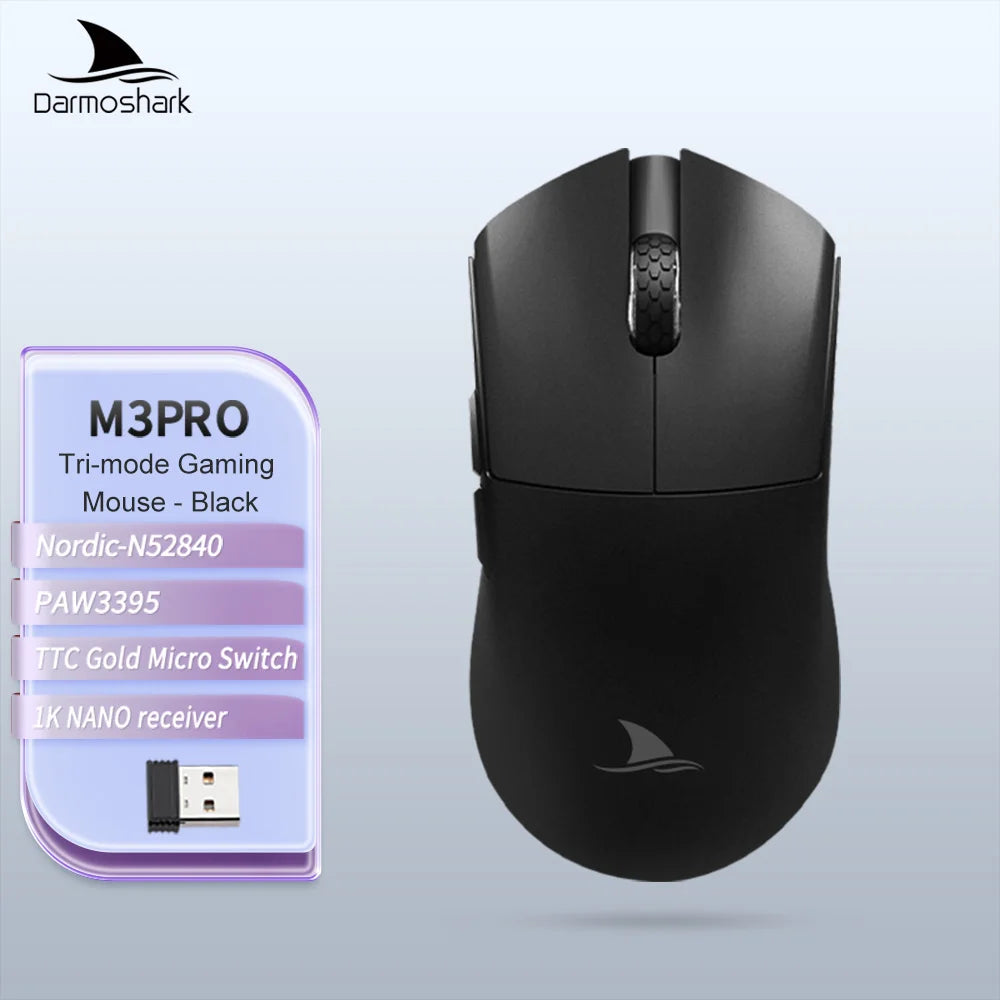 Darmoshark M3Pro Gaming-Maus 2.4G BT kabellos Tri-Mode PAW3395 Sensor N52840 26000DPI für große Hände mit Makro-Treiber – Maus für Gaming