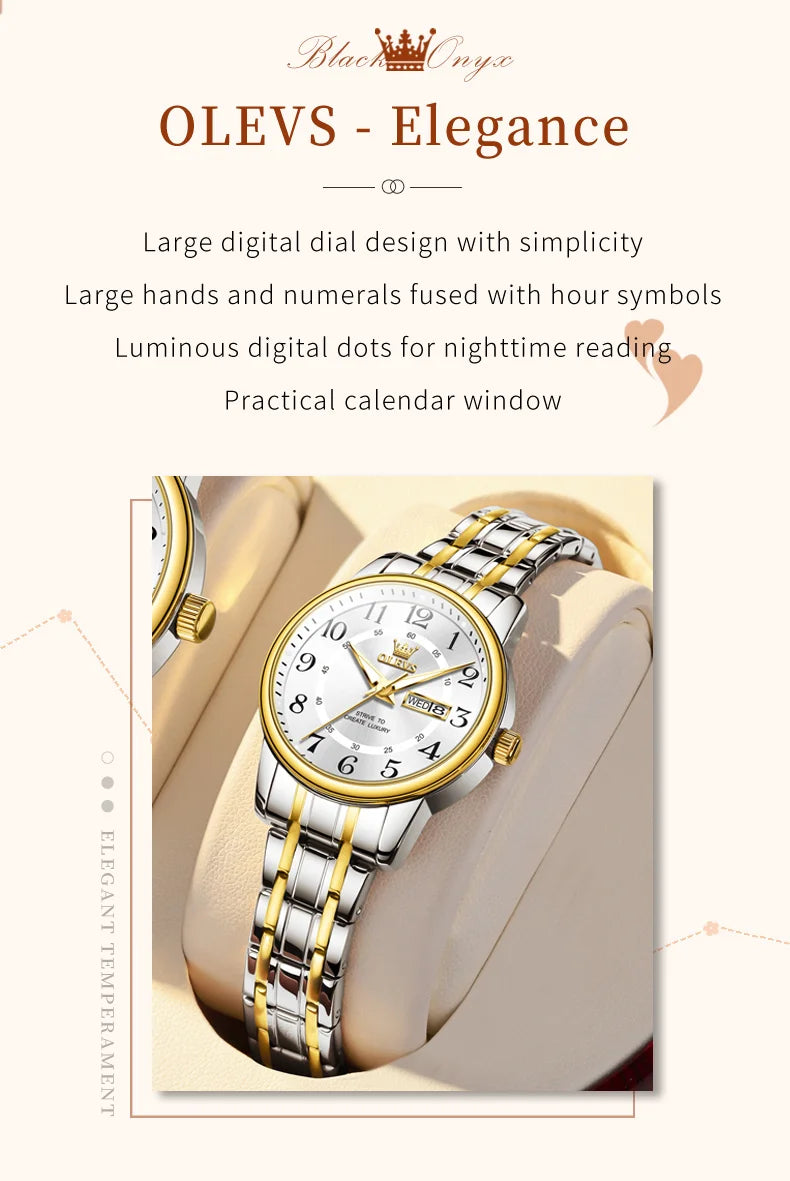 OLEVS 2891 Luxury Brand Fashion Women's Watches Waterproof Luminous Quartz Watch Dual Calendar Stainless Steel Strap Wristwatch