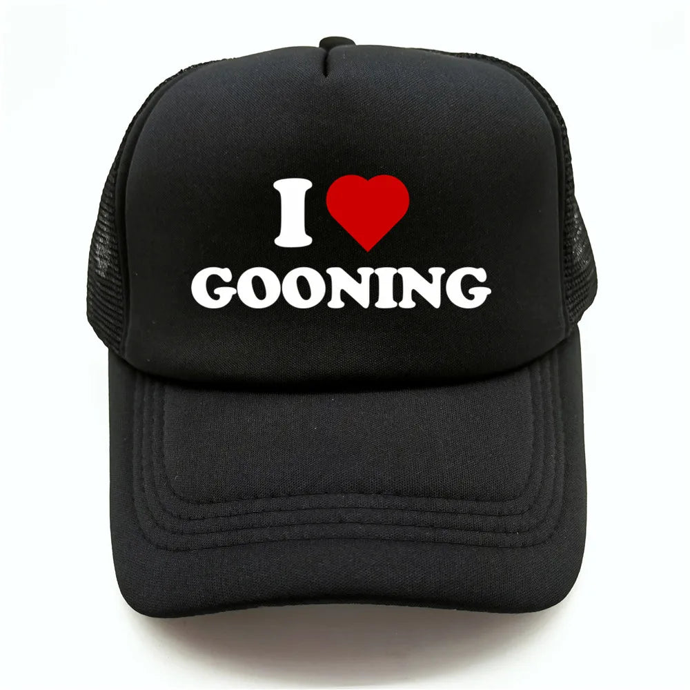 Casquettes de baseball humoristiques « I Love Gooning » – Casquette d'été tendance pour homme en maille, casquette de camionneur humoristique, casquettes unisexes d'extérieur en maille MZ-080