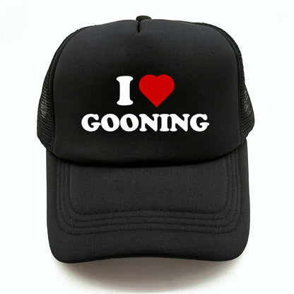 Casquettes de baseball humoristiques « I Love Gooning » – Casquette d'été tendance pour homme en maille, casquette de camionneur humoristique, casquettes unisexes d'extérieur en maille MZ-080