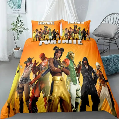Set de lenjerie de pat Fortnite, 3 piese, imprimare 3D, lenjerii pentru dormitor, joc, desen animat, lenjerie decorativă, husă de pilotă, față de pernă, cadou de ziua de naștere