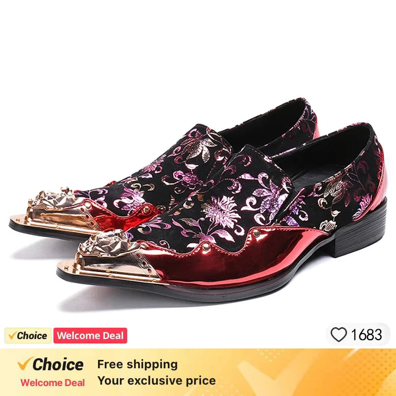 Men Luxury White Gold Metal Toe Oxford Elegant Loafers Slip On Dress Shoes Formal Wedding Party PU Leather Shoes Size 38-46