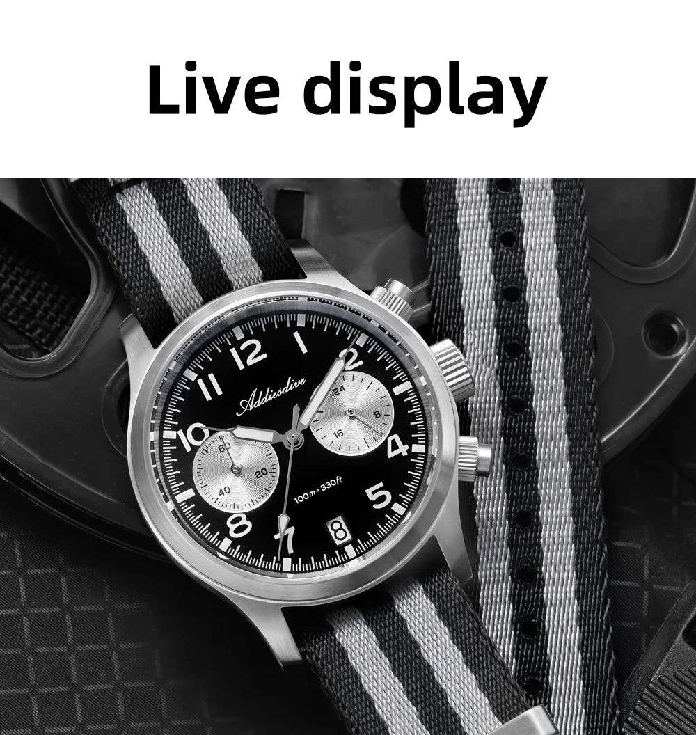 ADDIESDIVE 2025 New Panda Eye Men's Watches Retro Luxury VK64 Quartz Watch Sport Chronograph 100M Waterproof Luminous