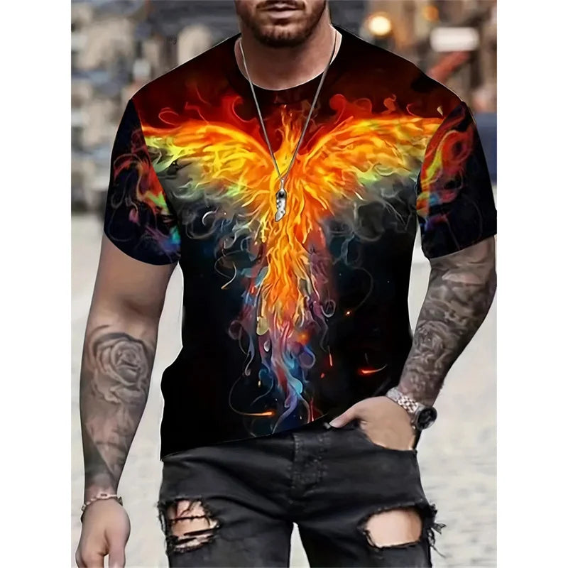 Dragon Phoenix Pattern T-Shirt For Men Animal 3D Printed Tees Summer Casual Short Sleeve O-Neck Oversized Street T Shirts Tops