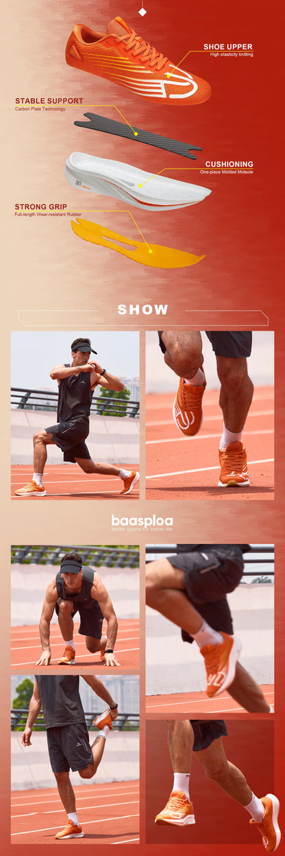Zapatillas profesionales de running Baasploa para hombre, ligeras y transpirables, zapatillas deportivas de jogging para mujer con placa de carbono y suela antideslizante