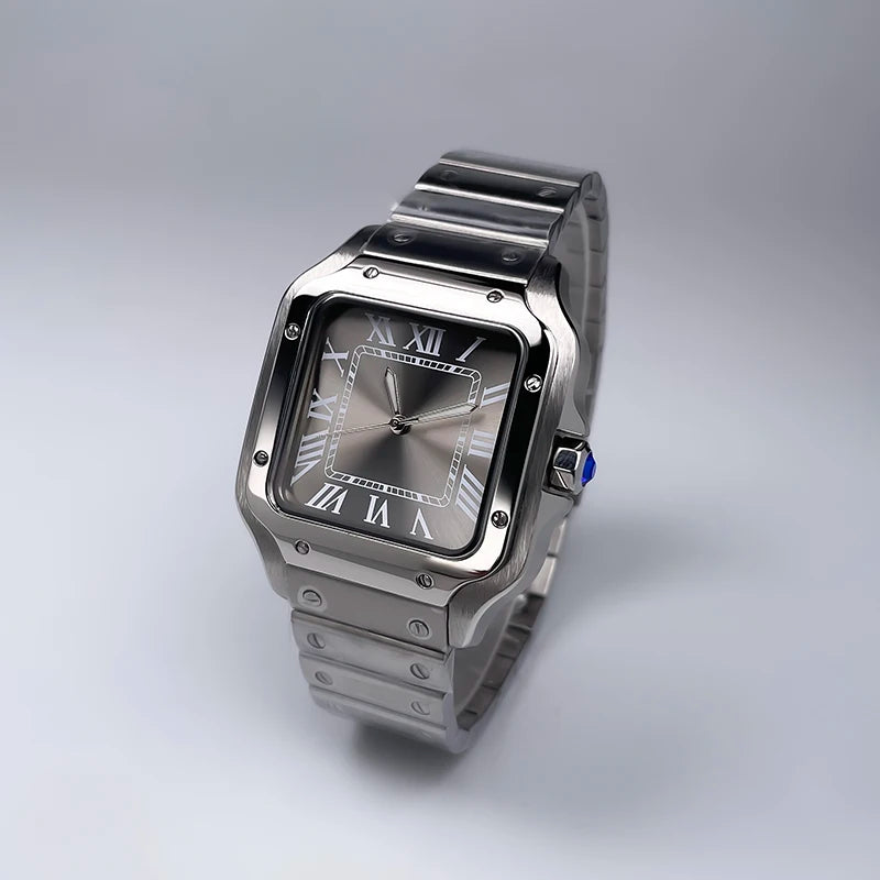 38mm Square Luxury New Men's Automatic Mechanical Watch NH35 Movement Silver No Date/Logo Stainless Steel Strap Black/Blue/White