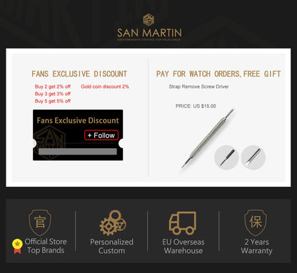 San Martin 40mm Men Sports Watch SS Brushed Dial Integrated Bracelet Miyota 90S5 Original Design Automatic Mechanical SN0149