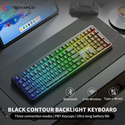 V108 Pro Bluetooth Keyboard Office Low Noise 2.4G Wired & Wireless Full Layout with RGB Backlit Membrane