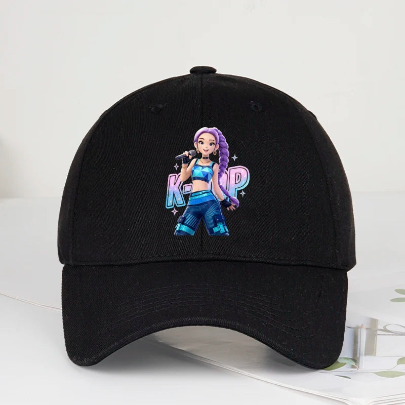 K-POP Purple Hair Idol Cartoon Print Baseball Cap Men Women Y2K Streetwear  Adjustable Dad Hat Sun Hat