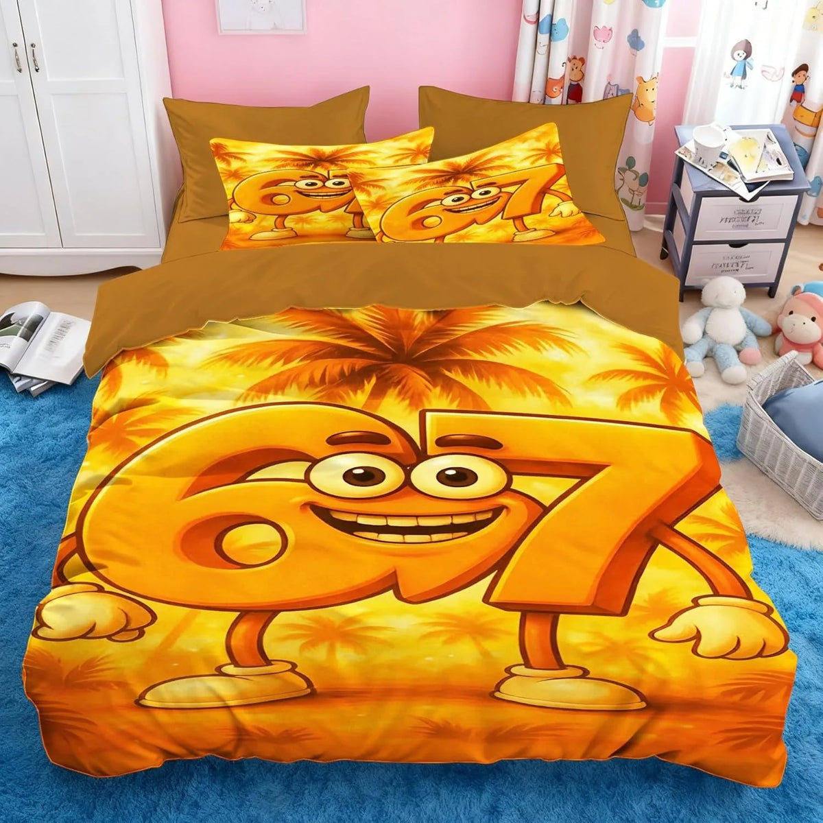 Set copripiumino Cartoon Print Six Seven 67 da 2/3 pezzi, copripiumino e federa per casa, ragazzi e adulti, regalo per ragazzi e ragazze