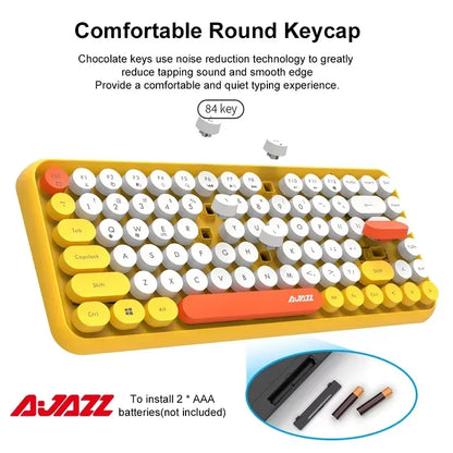AJAZZ 308i Wireless Bluetooth Keyboard 84 Keys Rechargeable Retro Round Typewriter Keycaps, Portable Mechanical Keyboard
