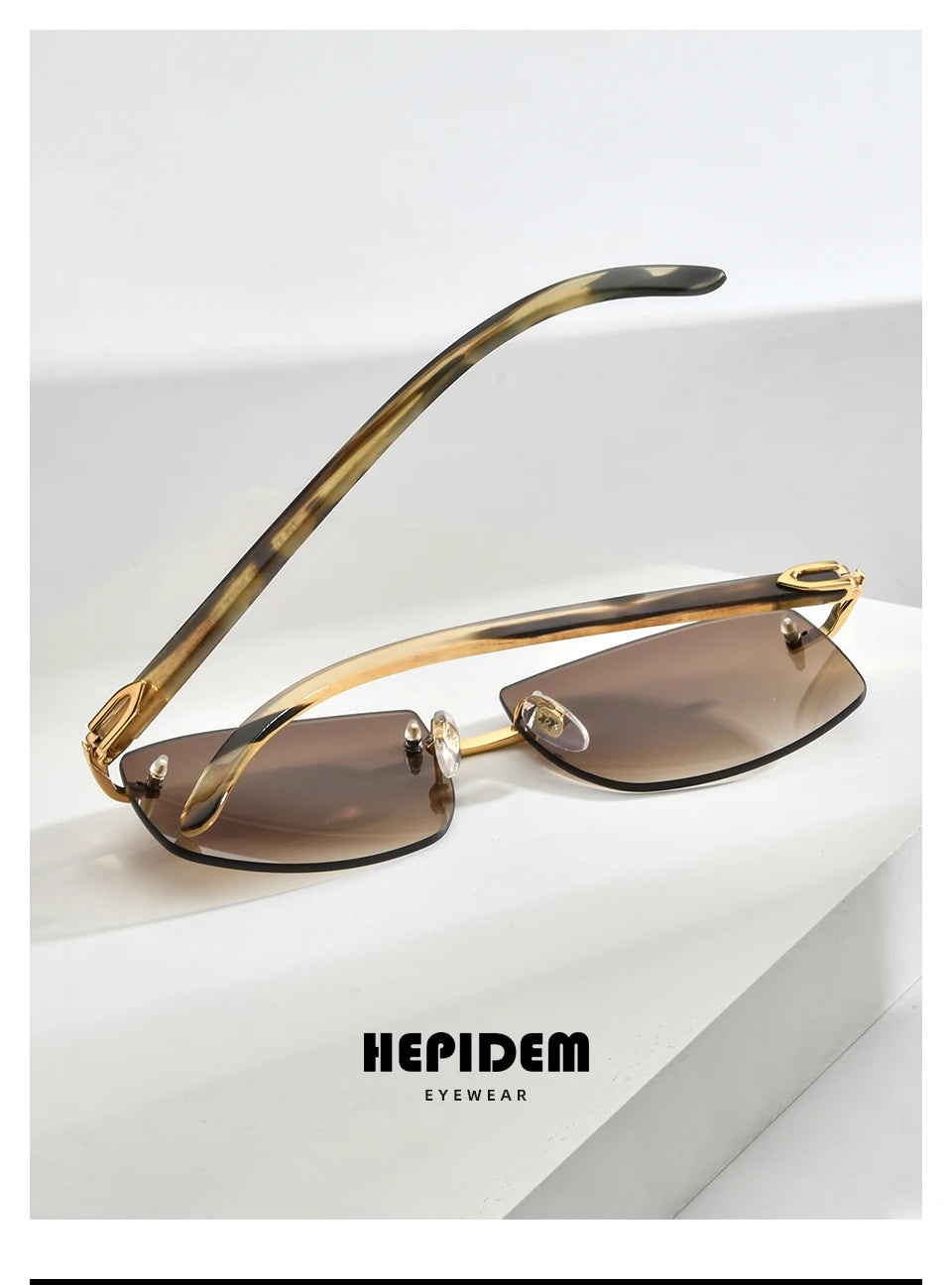 HEPIDEM Buffalo Horn Glasses Men Famous Brand Design Rimless Sunglasses Women Luxury Eyewear Horn-Rim Frameless Buffs Eyeglasses