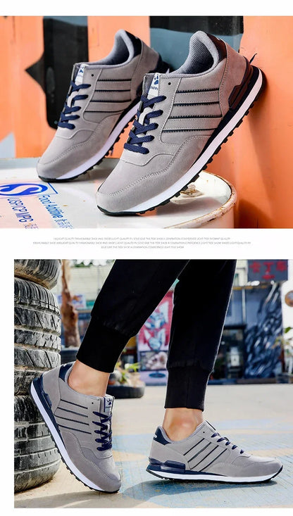 Sapatilhas de Homem 2025 Novas de Alta Qualidade em Pele, Sapatos Casuais Respiráveis de Outono, Sapatos Rasos Casuais Masculinos