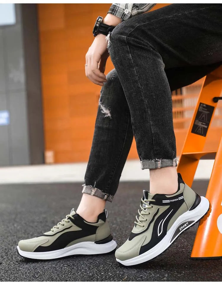 Men's Fashionable Korean Style Lace-Up Casual Running Shoes Comfortable Breathable Thick Bottom Sports Sneakers