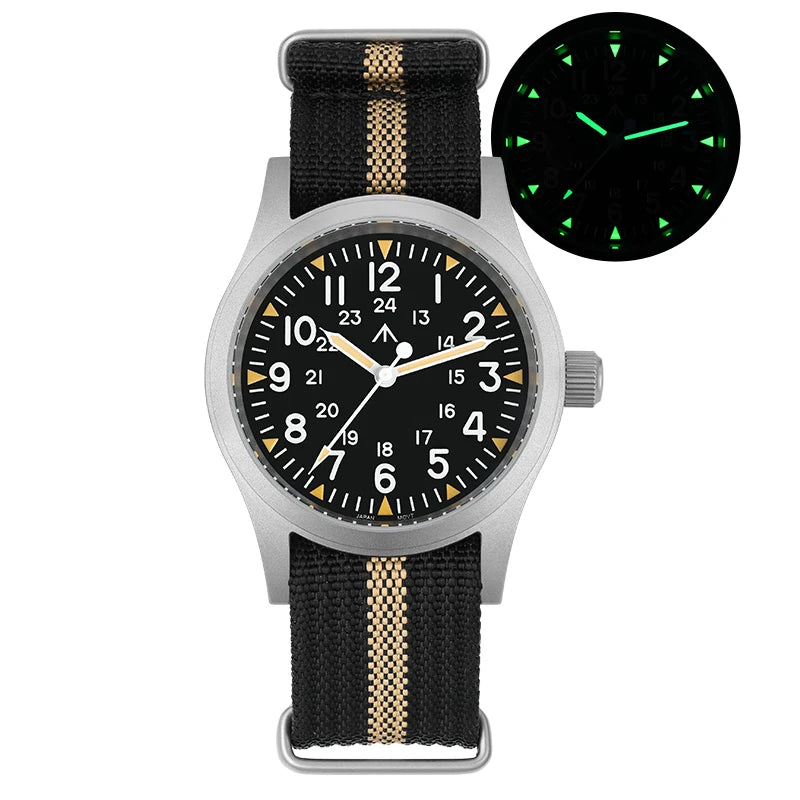 Militado ML05 Military Watch VH31 Sweep Movement Domed Sapphire Crystal Wristwatch High Clear AR Coating 38mm Vintage Watches