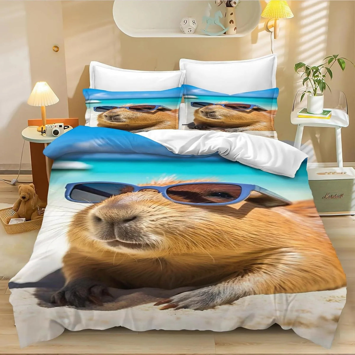 4 Cartoon Capybara Duvet Cover Pillowcase Capybara Bedding Set Adult Boy Girl Bedroom Decoration Children Single Double Size