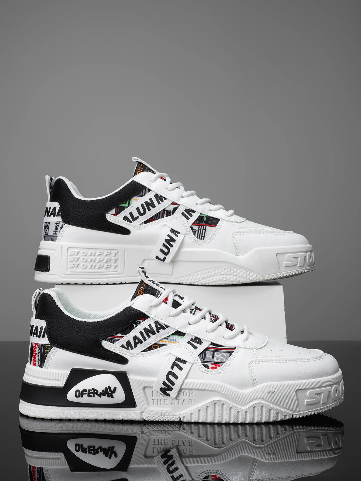High Quality Men's Sneakers Light PU Leather Casual Shoes for Men Lace Up Flats Luxury White Black Tenis Shoes Zapatillas Hombre