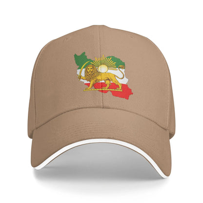 Iran Flag Map with Lion and Sun Emblem Vintage Persian Heritage Casual Baseball Cap Outdoor Trucker Hat Summer Baseball Caps