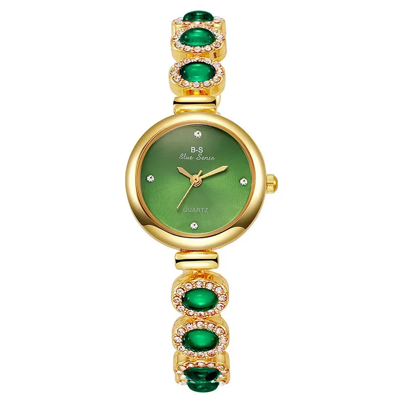 Famous Brand Women's Quartz Watches Luxury Green Gemstone Bracelet Watch Gift Female Wristwatch Dropshipping Relojes Para Mujer